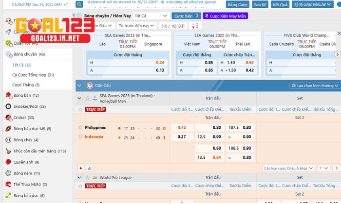 cá cược bóng chuyền Cá cược bóng chuyền Goal123 với đa dạng các giải đấu