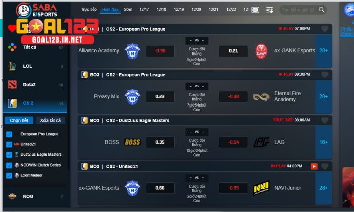 Cá cược CS:GO tại Goal123 đang là xu hướng Esports