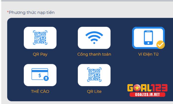 Phương thức nạp tiền tại Goal123